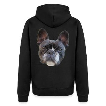 LIMITIERT * Französische Bulldogge * - Unisex Premium Bio Zip Hoodie - Schwarz - Hinten - Nico (187cm)