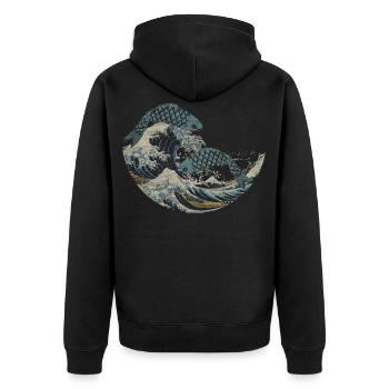 Koi Fische Wasser Japan Welle Geschenk - Unisex Premium Bio Zip Hoodie - Schwarz - Hinten - Nico (187cm)
