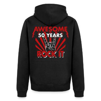 50. Geburtstag 50 Jahre ROCK IT Geschenk - Unisex Premium Bio Zip Hoodie - Schwarz - Hinten - Nico (187cm)