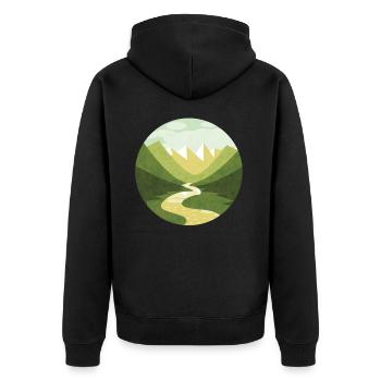 Wandern Berge Natur Camp - Unisex Premium Bio Zip Hoodie - Schwarz - Hinten - Nico (187cm)