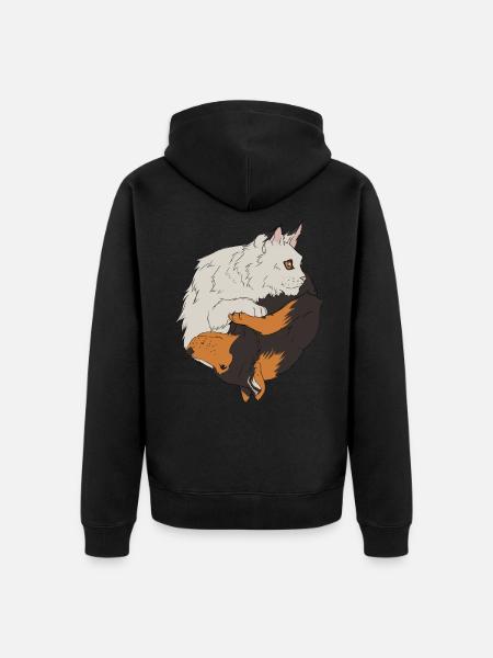Chien chat Ying Yang - Veste à capuche bio Premium Unisexe - noir