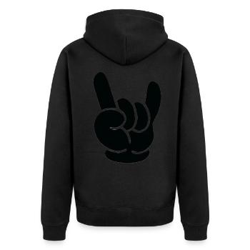 Rock 'n Roll Hand Heavy Metal Hard Rock - Unisex Premium Bio Zip Hoodie - Schwarz - Hinten - Nico (187cm)