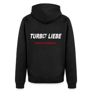 Turbo liebe - Unisex Premium Bio Zip Hoodie - Schwarz - Hinten - Nico (187cm)