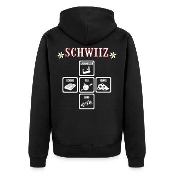 schwiiz schweiz - Unisex Premium Bio Zip Hoodie - Schwarz - Hinten - Nico (187cm)