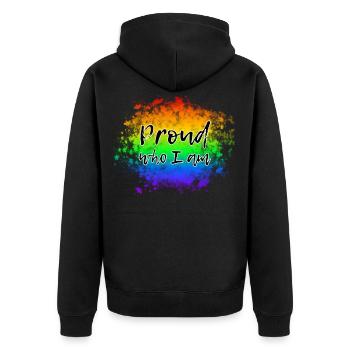 Proud who I am LGBT - Unisex Premium Organic Zip Hoodie - black - Back - Nico (187cm)