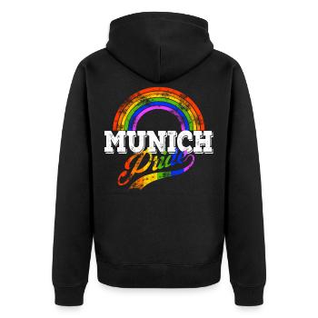 Munich Pride LGBT Gay Pride Regenbogen München - Unisex Premium Bio Zip Hoodie - Schwarz - Hinten - Nico (187cm)