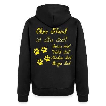 Hunde Spruch gelb - Unisex Premium Bio Zip Hoodie - Schwarz - Hinten - Nico (187cm)