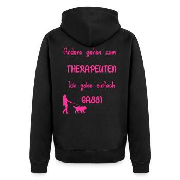 Motif chien violet - Veste à capuche bio Premium Unisexe - noir - Dos - Nico (187cm)