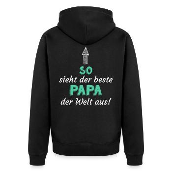 So sieht der BESTE PAPA der Welt aus - Unisex Premium Bio Zip Hoodie - Schwarz - Hinten - Nico (187cm)