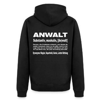 Definition Anwalt - Unisex Premium Bio Zip Hoodie - Schwarz - Hinten - Nico (187cm)