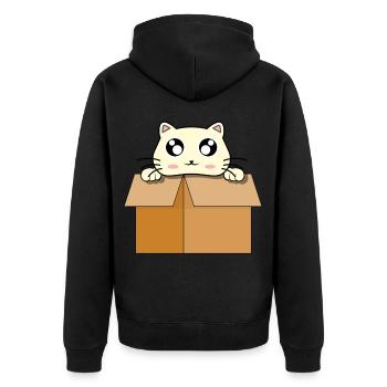 Chat mignon rigolo en boîte de carton - Veste à capuche bio Premium Unisexe - noir - Dos - Nico (187cm)