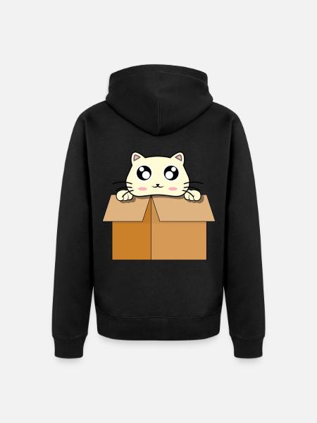 Cat cute funny kitty in box of cardboard - Unisex Premium Organic Zip Hoodie - black