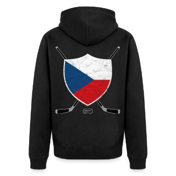 Tschechien Eishockey Czechia Flagge Sport Geschenk - Unisex Premium Bio Zip Hoodie - Schwarz - Hinten - Nico (187cm)