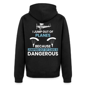 I jump out of airplanes - Unisex Premium Bio Zip Hoodie - Schwarz - Hinten - Nico (187cm)