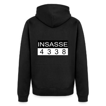Insasse Häftling Sträfling Gefängnis Knast Outfit - Unisex Premium Bio Zip Hoodie - Schwarz - Hinten - Nico (187cm)