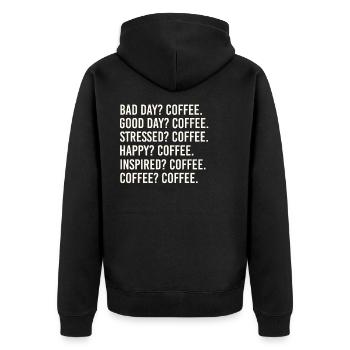 KAFFEE COFFEE - Unisex Premium Organic Zip Hoodie - black - Back - Nico (187cm)