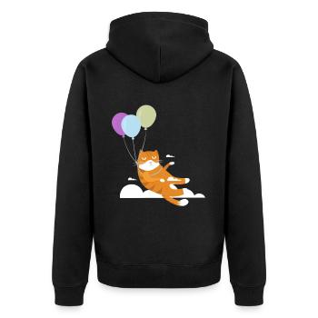 Lustige Katze Kater Miau Fliegt Mit Ballon - Unisex Premium Bio Zip Hoodie - Schwarz - Hinten - Nico (187cm)