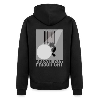 Kater Miau Katze Gefängnis Ausbruch Lustig Süß - Unisex Premium Bio Zip Hoodie - Schwarz - Hinten - Nico (187cm)