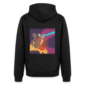 Katze Mieze Pizza Essen Hunger Kater Lustig - Unisex Premium Bio Zip Hoodie - Schwarz - Hinten - Nico (187cm)