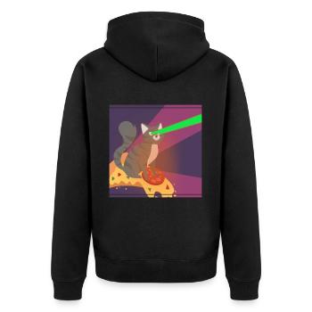 Cat Pussy Pizza Food Hunger Hangover Funny - Unisex Premium Organic Zip Hoodie - black - Back - Nico (187cm)