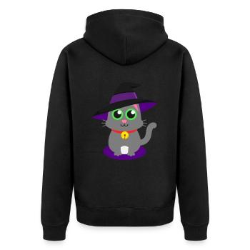 Cute Cat Pussy Meow Witch Hat Witch Spell - Unisex Premium Organic Zip Hoodie - black - Back - Nico (187cm)