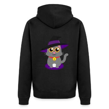 Süße Katze Mieze Miau Hexenhut Hexe Zaubern - Unisex Premium Bio Zip Hoodie - Schwarz - Hinten - Nico (187cm)