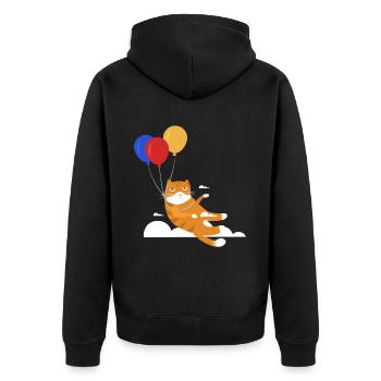Lustige Katze Kater Miau Fliegt Mit Ballon - Unisex Premium Bio Zip Hoodie - Schwarz - Hinten - Nico (187cm)