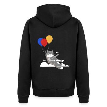 Lustige Katze Kater Miau Fliegt Mit Ballon - Unisex Premium Bio Zip Hoodie - Schwarz - Hinten - Nico (187cm)