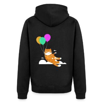 Lustige Katze Kater Miau Fliegt Mit Ballon - Unisex Premium Bio Zip Hoodie - Schwarz - Hinten - Nico (187cm)
