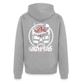LordOfSins 1 black - Unisex Premium Bio Zip Hoodie - Grau meliert - Hinten - Nico (187cm)