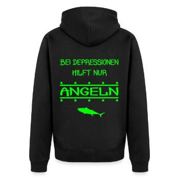Bei Depressionen hilft nur Angeln Fisch Angler - Unisex Premium Bio Zip Hoodie - Schwarz - Hinten - Nico (187cm)