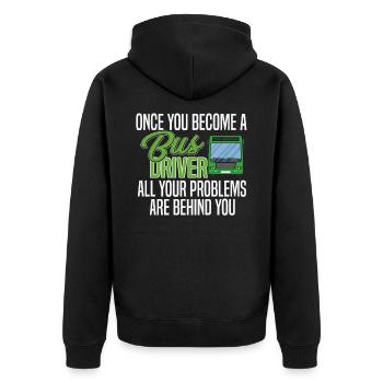 lustiger Busfahrer Spruch. Reisebus Schulbus - Unisex Premium Bio Zip Hoodie - Schwarz - Hinten - Nico (187cm)