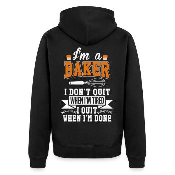 baker - Unisex Premium Organic Zip Hoodie - black - Back - Nico (187cm)