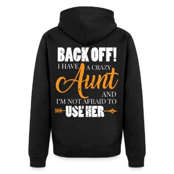 Beware crazy aunt - Unisex Premium Organic Zip Hoodie - black - Back - Nico (187cm)