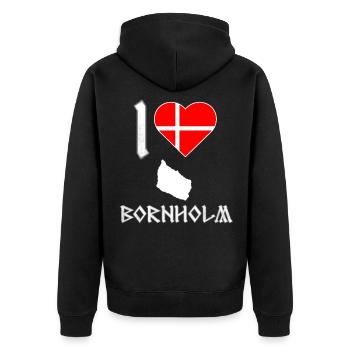 I Love Bornholm Dänemark - Unisex Premium Bio Zip Hoodie - Schwarz - Hinten - Nico (187cm)