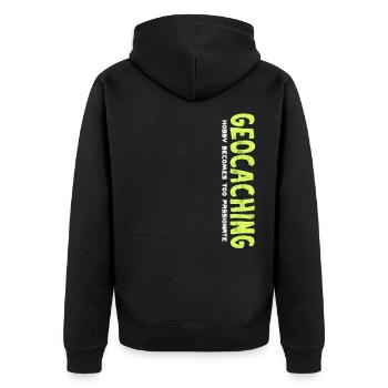 Geocaching hobby becomes too passionate gift - Unisex Premium Organic Zip Hoodie - black - Back - Nico (187cm)