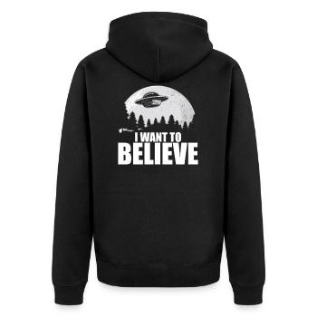 I want to believe - Unisex Premium Organic Zip Hoodie - black - Back - Nico (187cm)