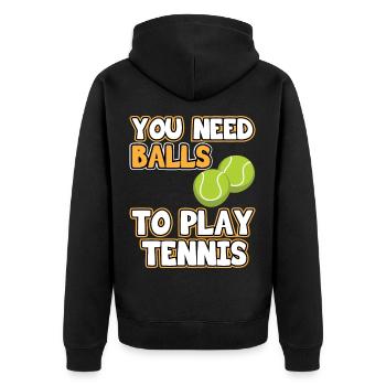 Tennis Bälle. You need balls to play Tennis funny - Unisex Premium Bio Zip Hoodie - Schwarz - Hinten - Nico (187cm)