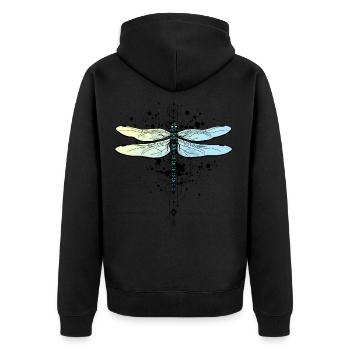 Aqua Libelle T-Shirt Design - Dragonfly Motiv - Unisex Premium Bio Zip Hoodie - Schwarz - Hinten - Nico (187cm)