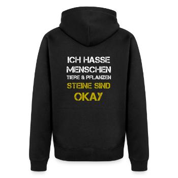 Ich hasse Menschen Tiere und Pflanzen - Unisex Premium Bio Zip Hoodie - Schwarz - Hinten - Nico (187cm)