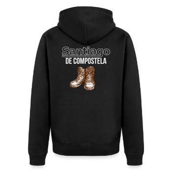 Santiago de Compostela Jakobsweg Pilgern - Unisex Premium Bio Zip Hoodie - Schwarz - Hinten - Nico (187cm)