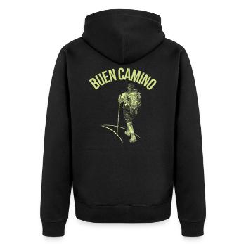 Jakobsweg Pilger - Unisex Premium Bio Zip Hoodie - Schwarz - Hinten - Nico (187cm)