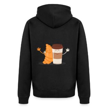 Kaffee Croissant Lecker Essen Trinken Spruch - Unisex Premium Bio Zip Hoodie - Schwarz - Hinten - Nico (187cm)