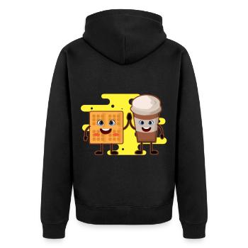 Waffel Kaffee Lecker Essen Trinken Süß - Unisex Premium Bio Zip Hoodie - Schwarz - Hinten - Nico (187cm)