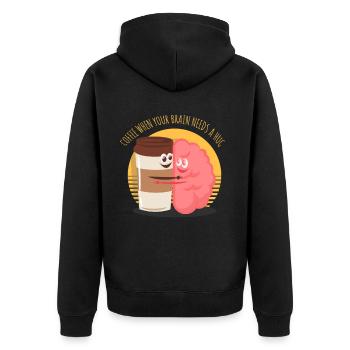 Kaffee Gehirn Trinken Spruch Lustig - Unisex Premium Bio Zip Hoodie - Schwarz - Hinten - Nico (187cm)