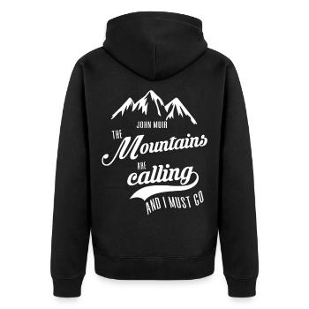 The mountains are calling | The mountains are calling - Unisex Premium Organic Zip Hoodie - black - Back - Nico (187cm)