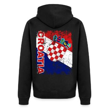 KROATIEN FLAGGE - Kroatische Fahne groß retro - Unisex Premium Bio Zip Hoodie - Schwarz - Hinten - Nico (187cm)