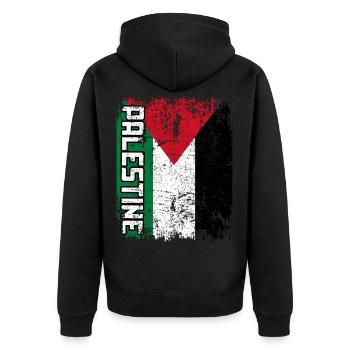 PALÄSTINA FLAGGE Palästinensische Fahne groß retro - Unisex Premium Bio Zip Hoodie - Schwarz - Hinten - Nico (187cm)