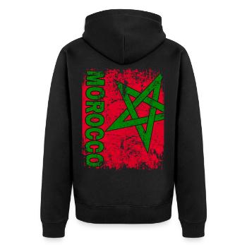 MAROKKO FLAGGE - Marokkanische Fahne groß retro - Unisex Premium Bio Zip Hoodie - Schwarz - Hinten - Nico (187cm)