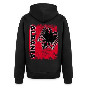 ALBANIEN FLAGGE - Albanische Fahne Doppel Adler - Unisex Premium Bio Zip Hoodie - Schwarz - Hinten - Nico (187cm)